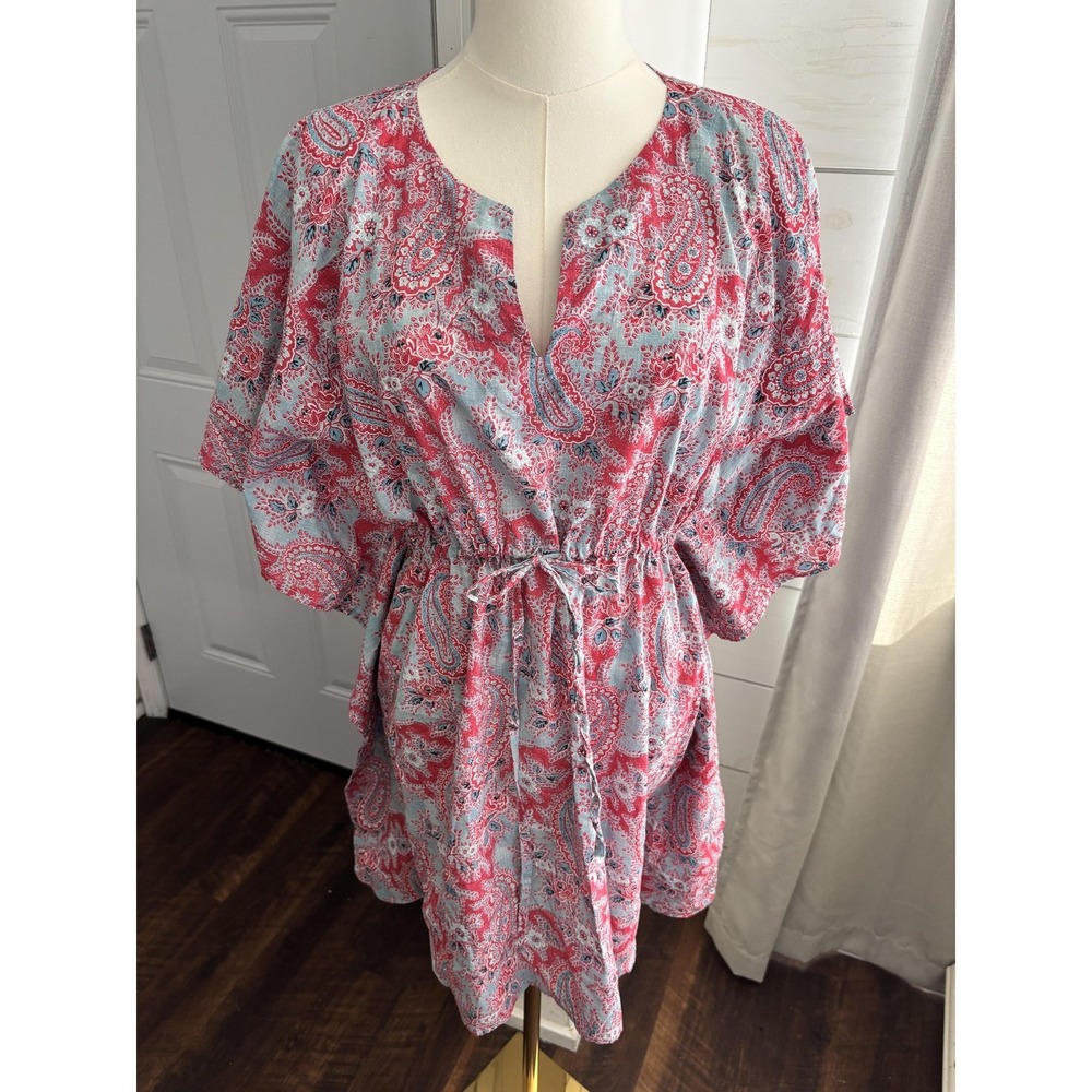 Ralph Lauren Kaftan Womens Small Pink Paisley Dress Top V Neck Kimono Vintage